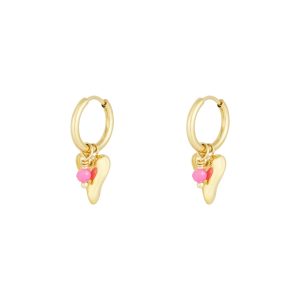 Oorbellen hartje met roze kraaltje