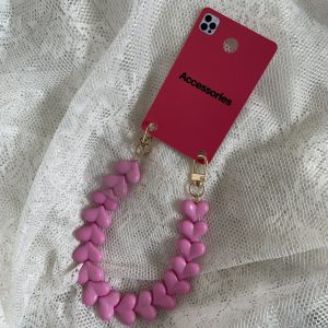 Telefoonkoord hartjes roze