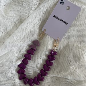 Telefoonkoord hartjes paars